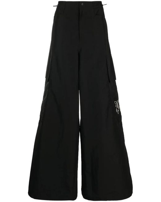 Palm Angels Black Pa Monogram-Embroidery Wide-Leg Trousers for men