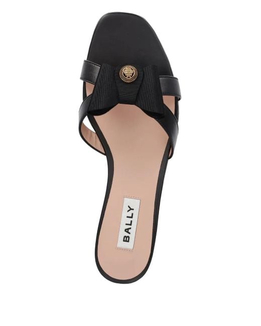 Bally Black Bow-Embellished Leather Slides