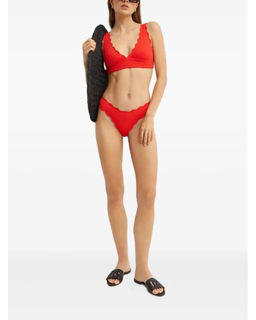 Marysia Swim Red Santa Clara Scallop-Edge Bikini Top