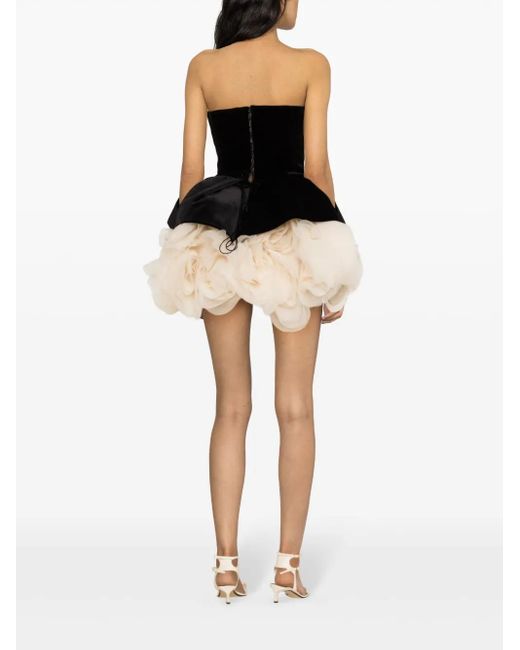 Ana Radu Black Petal-Layer Velvet Mini Dress