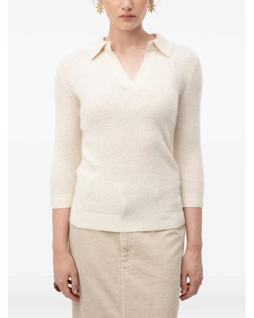 Isabel Marant White Waffle-Knit Polo-Collar Sweater