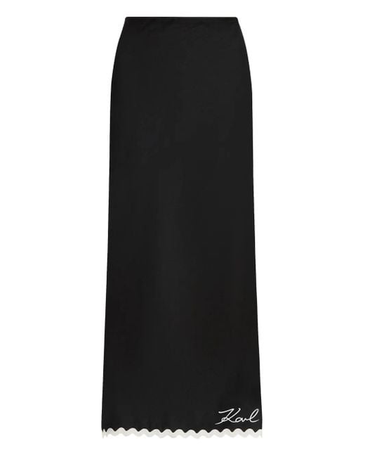 Karl Lagerfeld Black Sleek Maxi Skirt With Contrasting Scalloped Hem