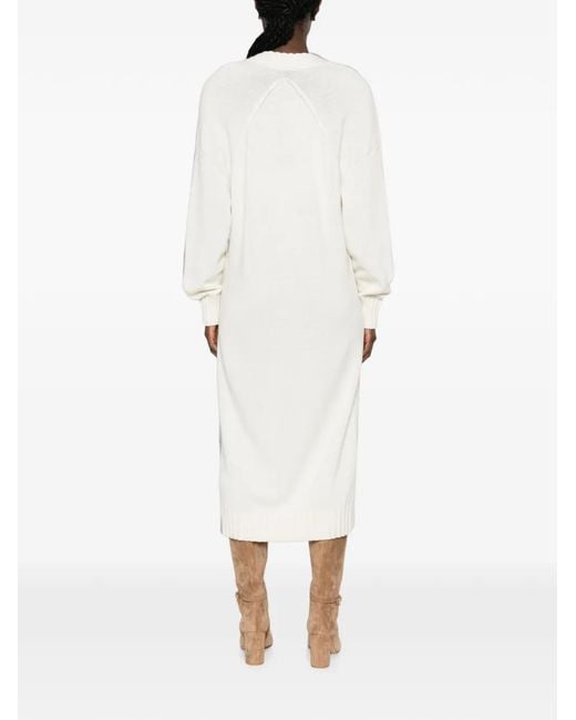 Liviana Conti White V-Neck Knitted Midi Dress