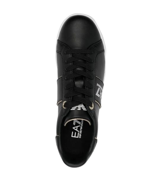 EA7 Black Logo-Print Leather Sneakers