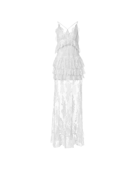 Mia Peculiar White Floral-Lace Ruffled-Detail Maxi Dress