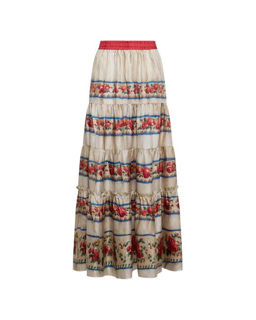 Pierre Louis Mascia White Aloe Tiered Floral-Print Maxi Skirt