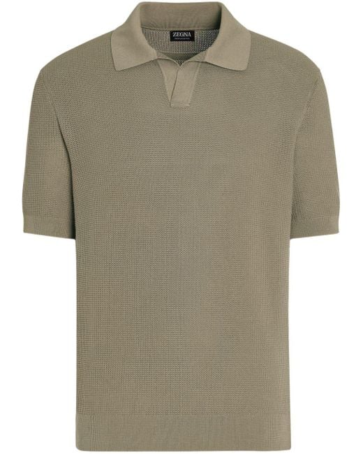 Zegna Green Waffle-knit Polo Shirt for men
