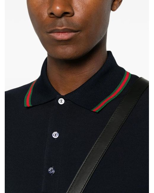 Gucci Black Web-Stripe Polo Shirt for men