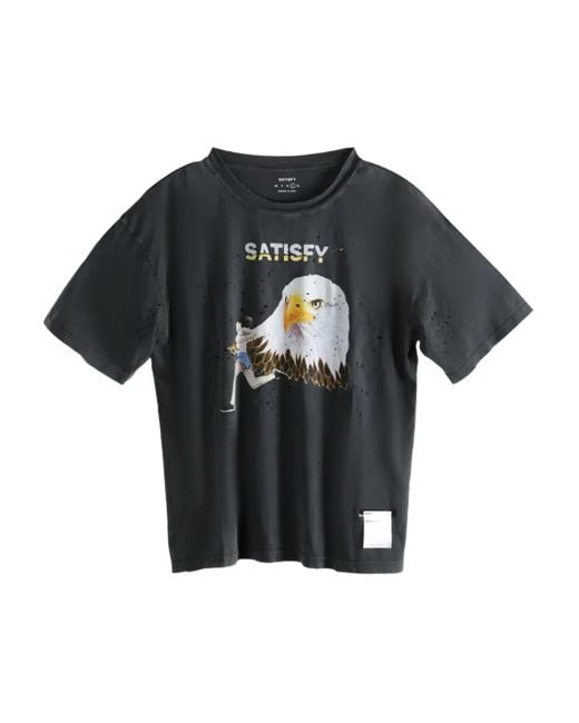 Satisfy Black Mothtech Eagle-Graphic Distressed T-Shirt for men