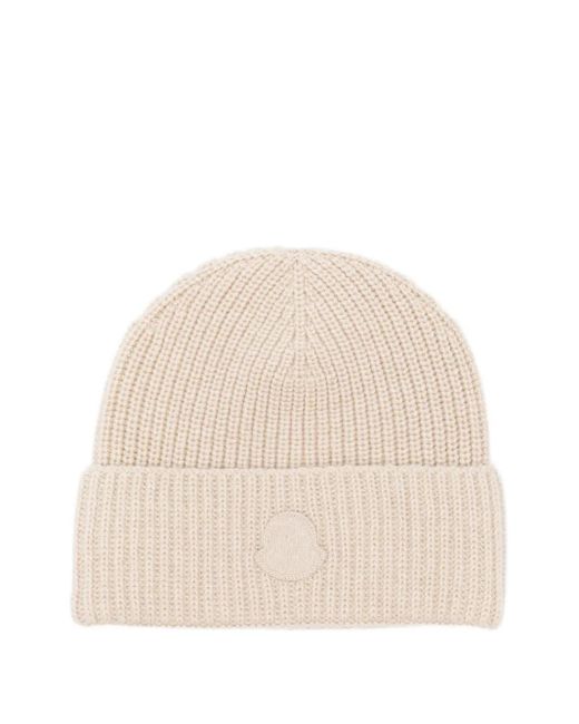 Moncler Geribbelde Muts Met Logopatch in het Natural