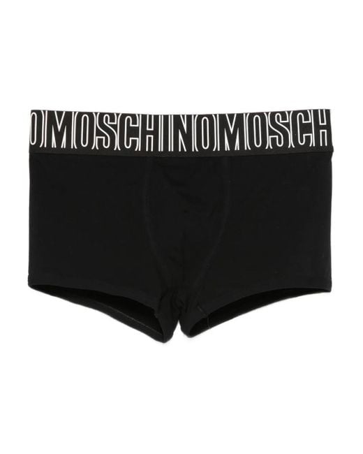 Moschino Black Logo-Waistband Swim Trunks for men
