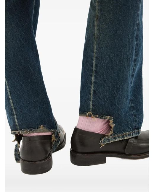 Versace Blue Distressed Straight Jeans for men