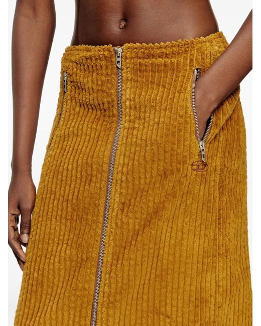 DIESEL Brown O-Llipop Zip-Front Corduroy Midi Skirt
