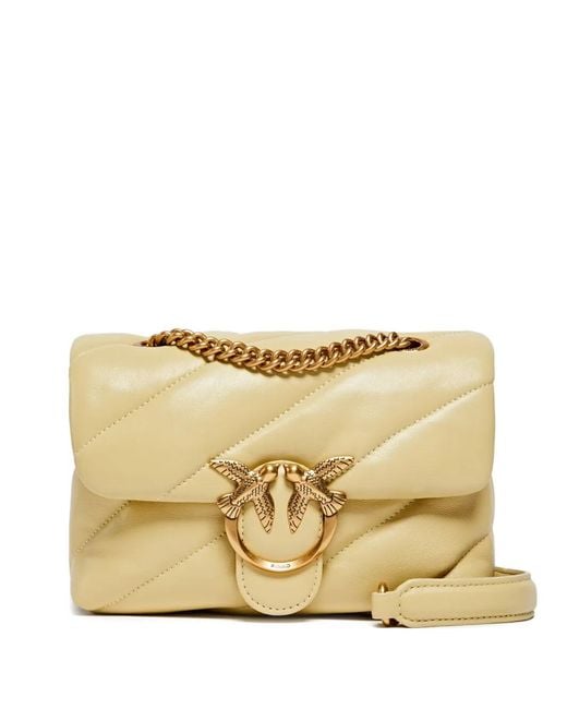 Pinko Natural Small Love Quilted Chain Cross Body Bag