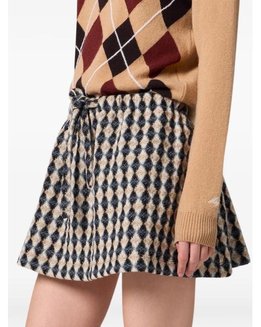 MSGM Black Argyle-Pattern Drawstring Mini Skirt