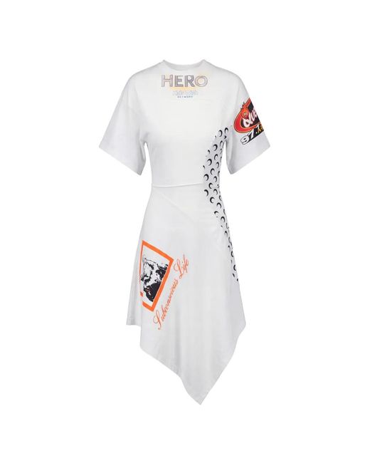 MARINE SERRE White Asymmetrical Regenerated Jersey Dress