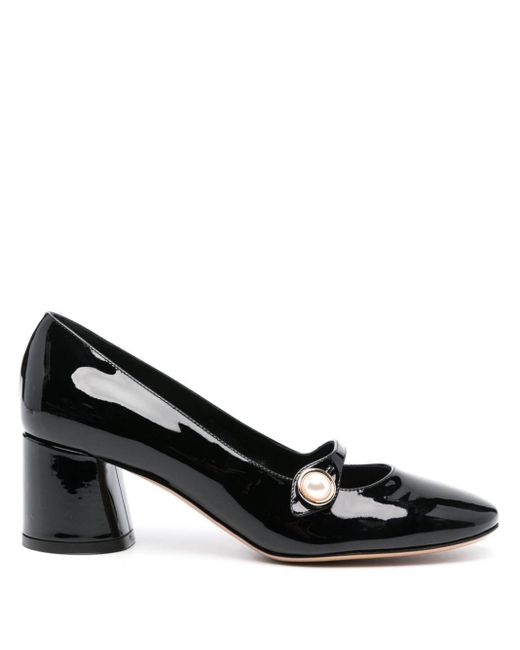 Zapatos de cuero negro con acabado de charol y adornos de perlas Casadei de color Black