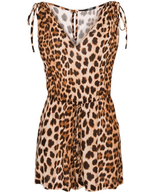 Liu Jo Brown Leopard-print V-neck Playsuit
