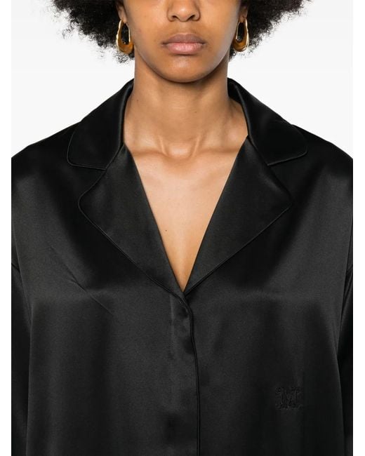 Max Mara Black Vasaio V-Neck Long-Sleeve Shirt