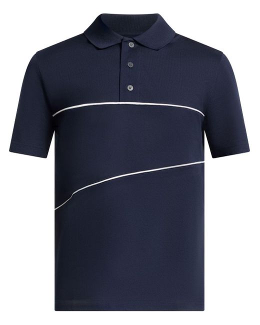 Ferragamo Blue Ribbed Knit Polo Shirt for men