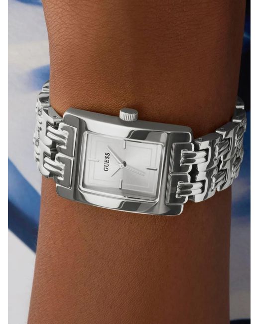 Guess White Tone Rectangle 23Mm Watch