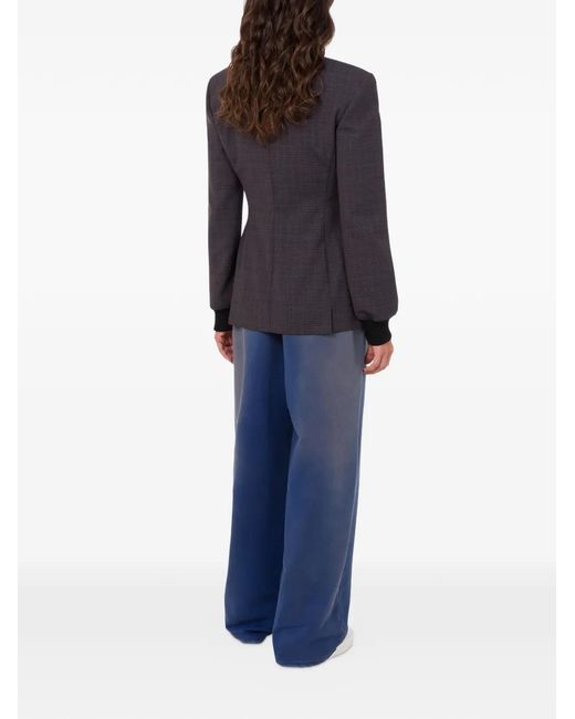 Moschino Blue Checked-Pattern Zip-Up Coat
