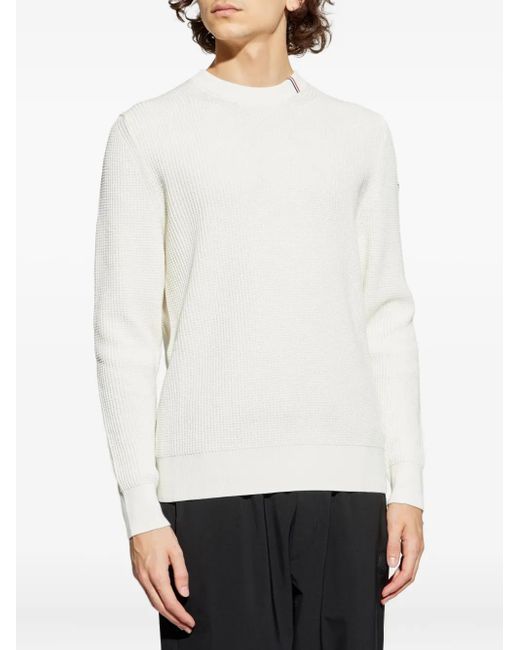 Moncler White Waffle-Knit Logo-Patch Sweater for men