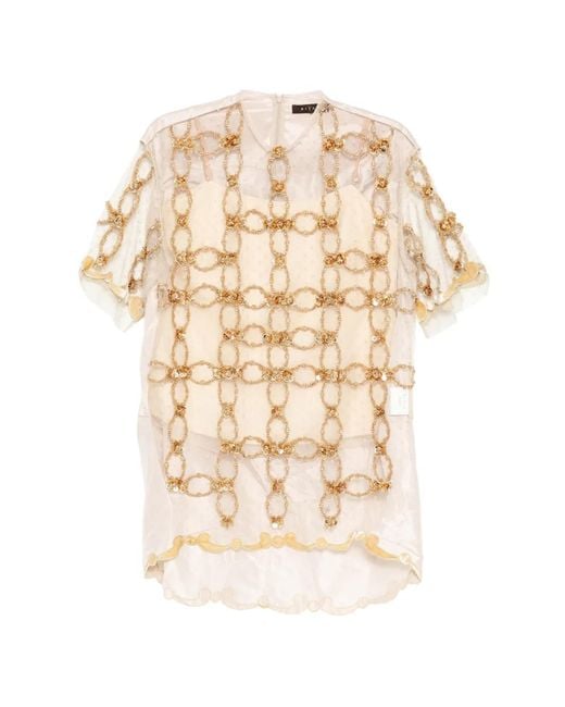 Biyan Natural Sequin-Embellished Bead-Embellished Top