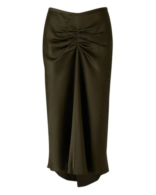Victoria Beckham Green Pleated Wool Midi Skirt