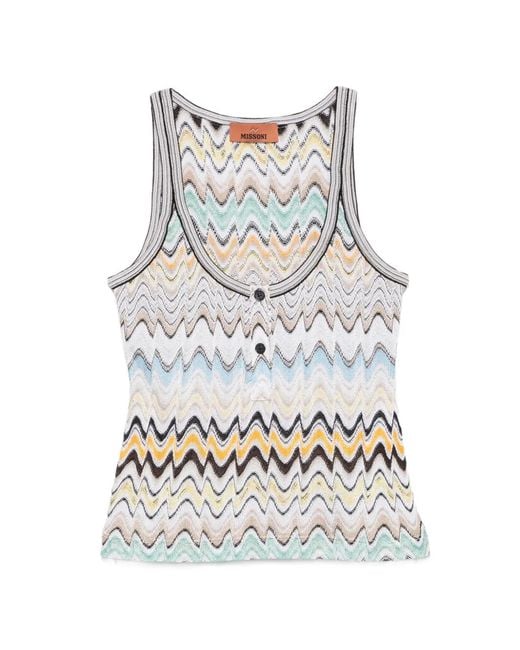 Missoni White Zigzag-Knit Button-Detail Tank Top