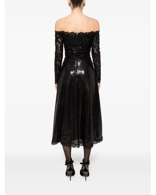 Nissa Black Sequin-Embellishment Off-Shoulder Midi Dress
