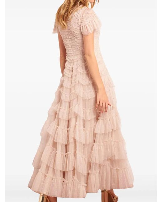 Needle & Thread Pink Aviana Ruffled V-Neck Midi Dress