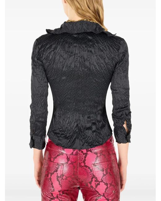 Roberto Cavalli Black Crinkled-Effect Shirt