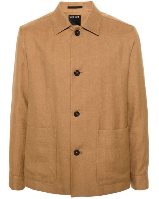 Zegna Brown Twill Linen-blend Shirt Jacket for men
