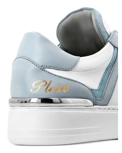 Philipp Plein Blue Striped Leather Sneakers
