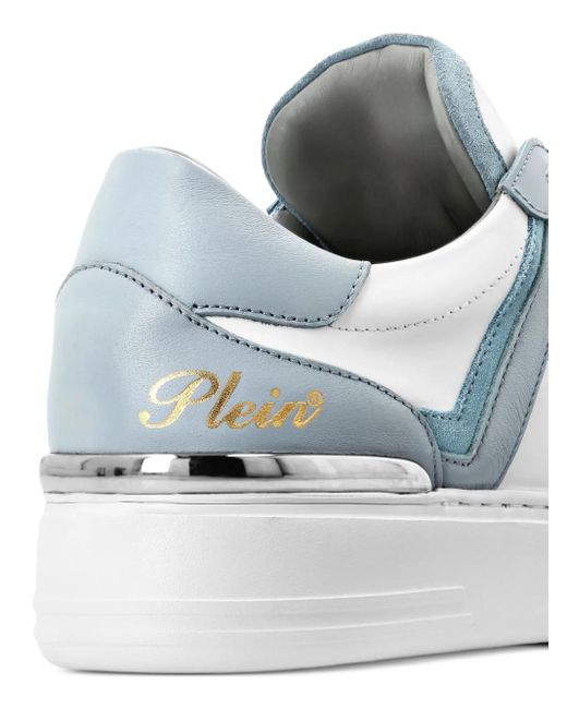 Philipp Plein Blue Striped Leather Sneakers