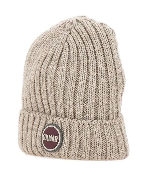 Colmar White Gerippte Beanie Logo-Patch