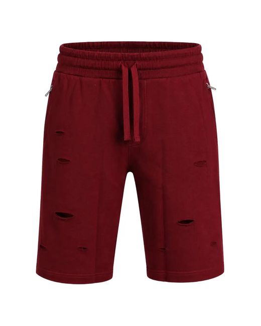 Dolce & Gabbana Red Rip Style Bermuda Sweatshorts for men