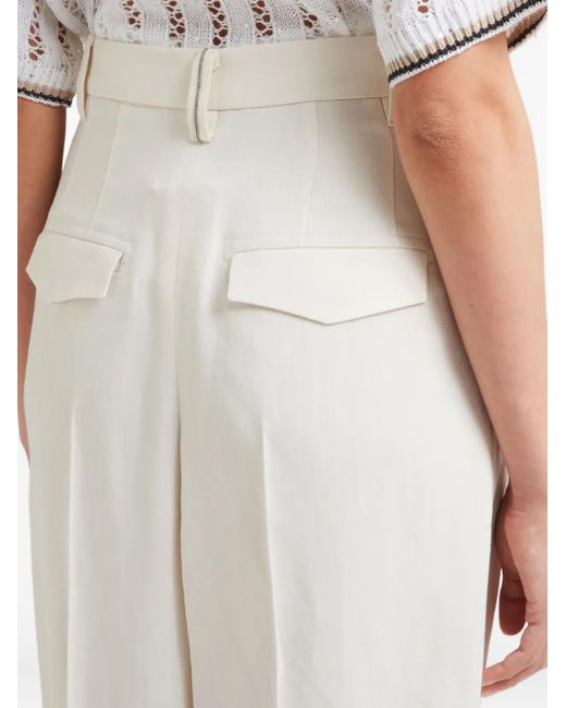 Brunello Cucinelli White Linen Wide-Leg Trousers