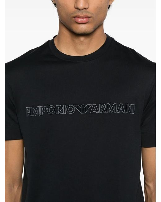Emporio Armani Blue Logo-Embroidered T-Shirt for men