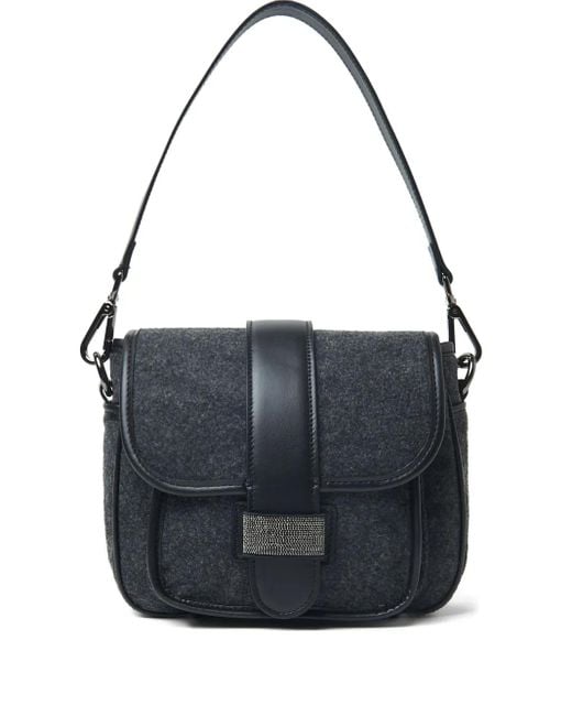 Peserico レザートリム ショルダーバッグ Black