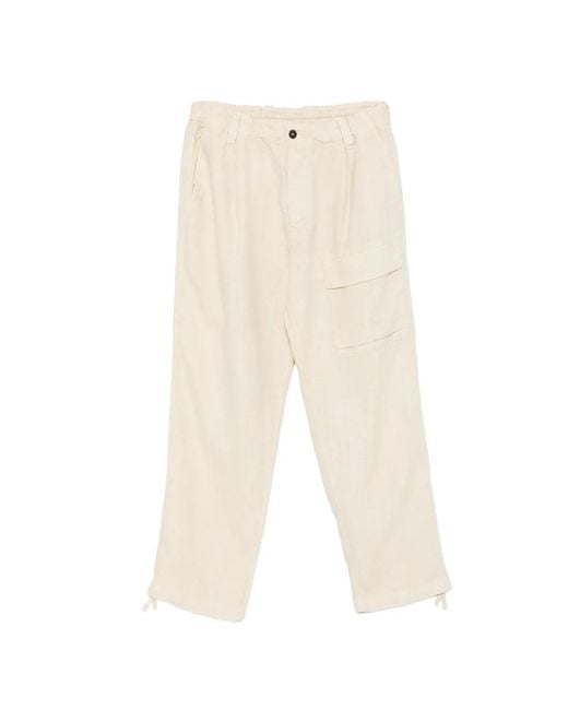 C P Company White Linen Cargo Pants With Drawstring Waist for men