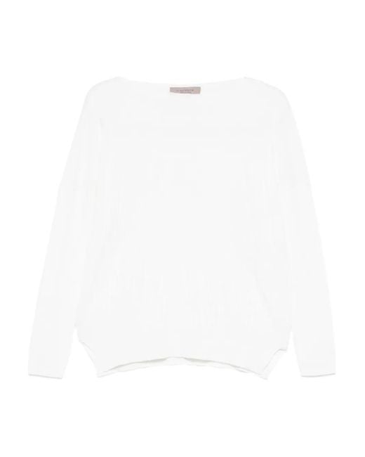 D.exterior White Boat-Neck Sweater
