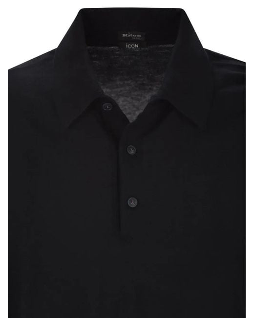 Kiton Black Short-Sleeved Buttoned Polo Shirt for men