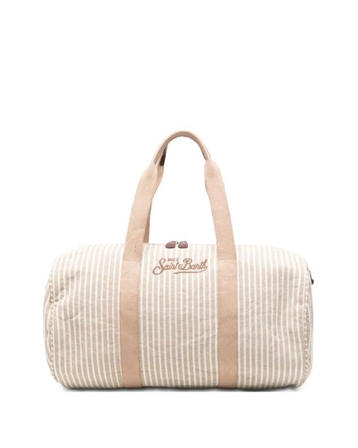 Mc2 Saint Barth Natural Jetleg Striped Embroidered-Logo Holdall