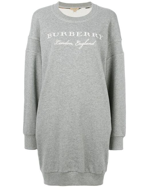 Burberry Gray Embroidered Motif Cotton Jersey Sweatshirt Dress
