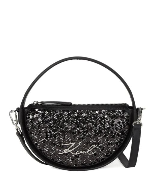 Karl Lagerfeld Black K/Signature Sequin Round Crossbody Bag