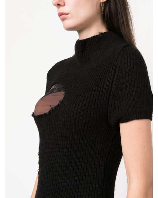 MM6 by Maison Margiela Black Cut-Out Ribbed Minidress