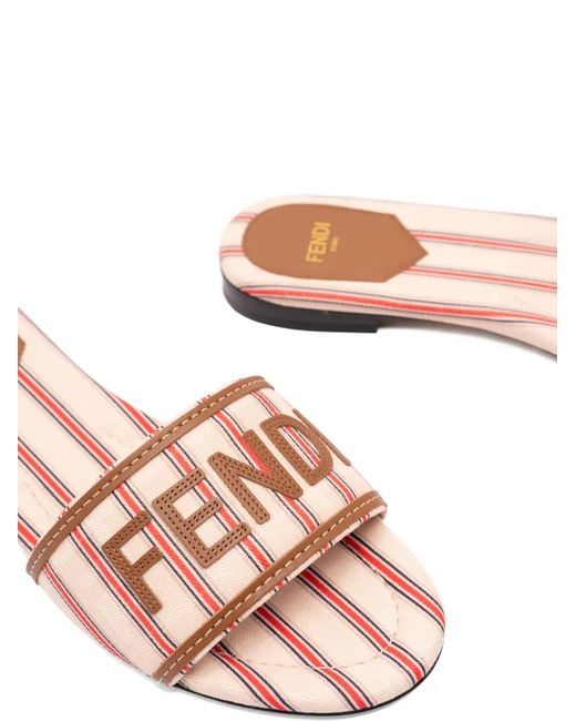 Fendi Pink Sunshine Striped Logo-Patch Flat Sandals
