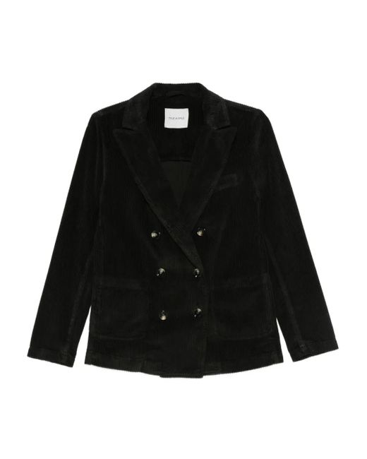 TRUE AVENUE Black Corduroy Double-Breasted Blazer